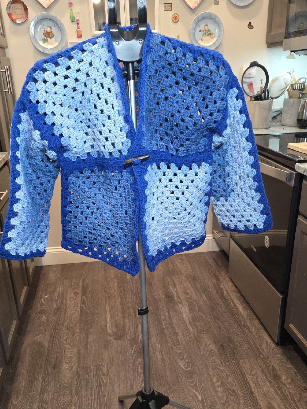 Handmade Blue Crochet Cardigan Sweater